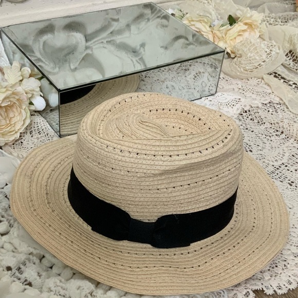 Natural color Straw Fedora Black Grosgrain Band main image 10